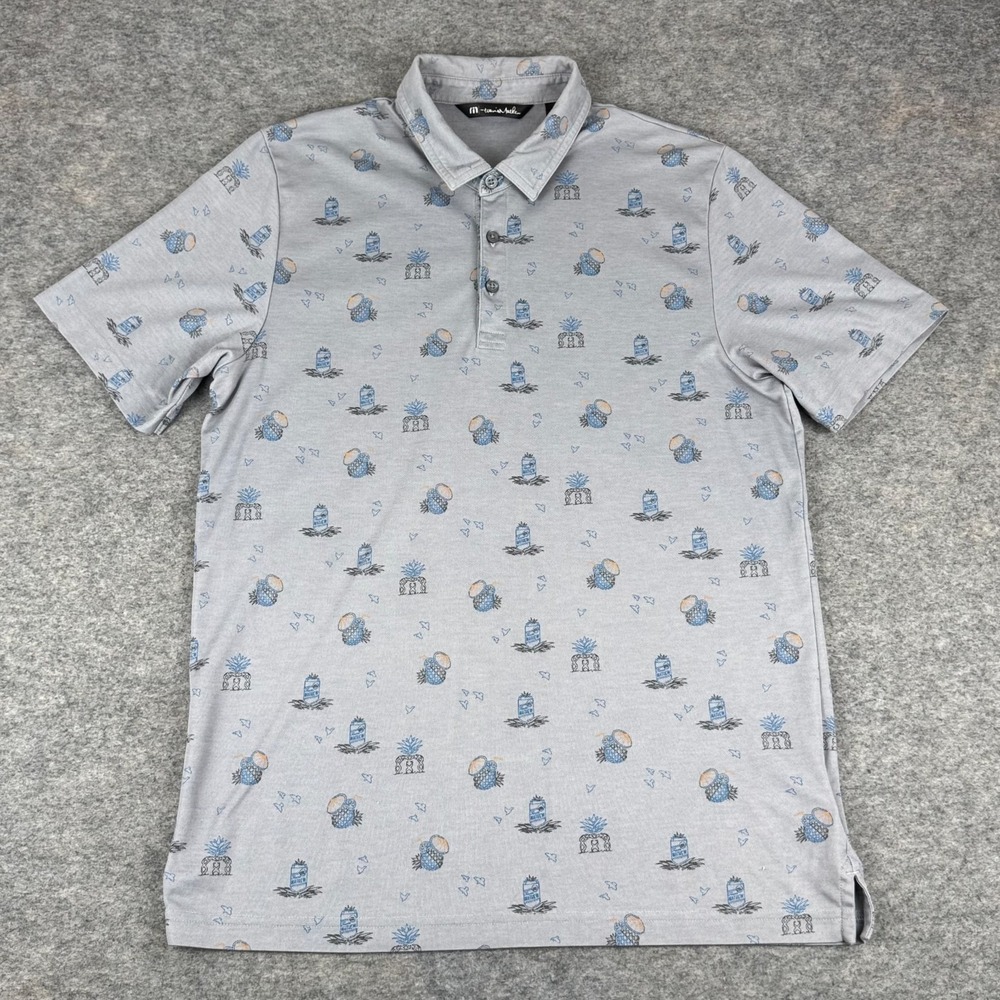 Travis Mathew Polo Shirt Pineapple Cocktails Geometric Gray Mens Large L